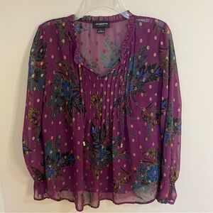 Liz Claiborne Plum Floral Sheer Pin-tuck Peasant Blouse w/Camisole Women’s Sz S